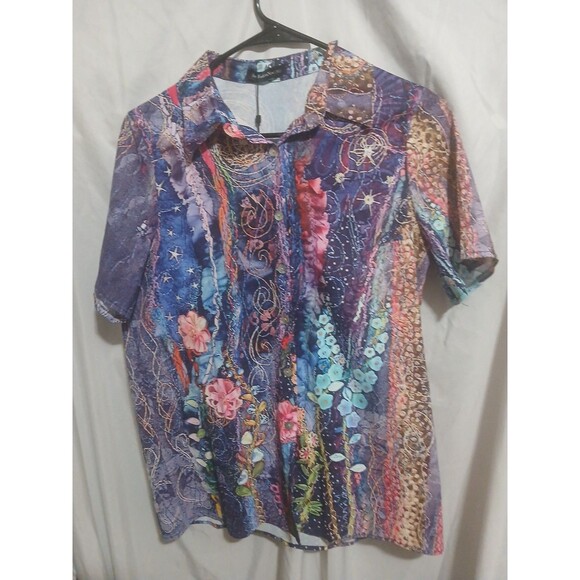 Just Fashion Now Mulicolor Button Up Long Sleeve Shirt Blouse Adult Women's XL - Picture 1 of 10